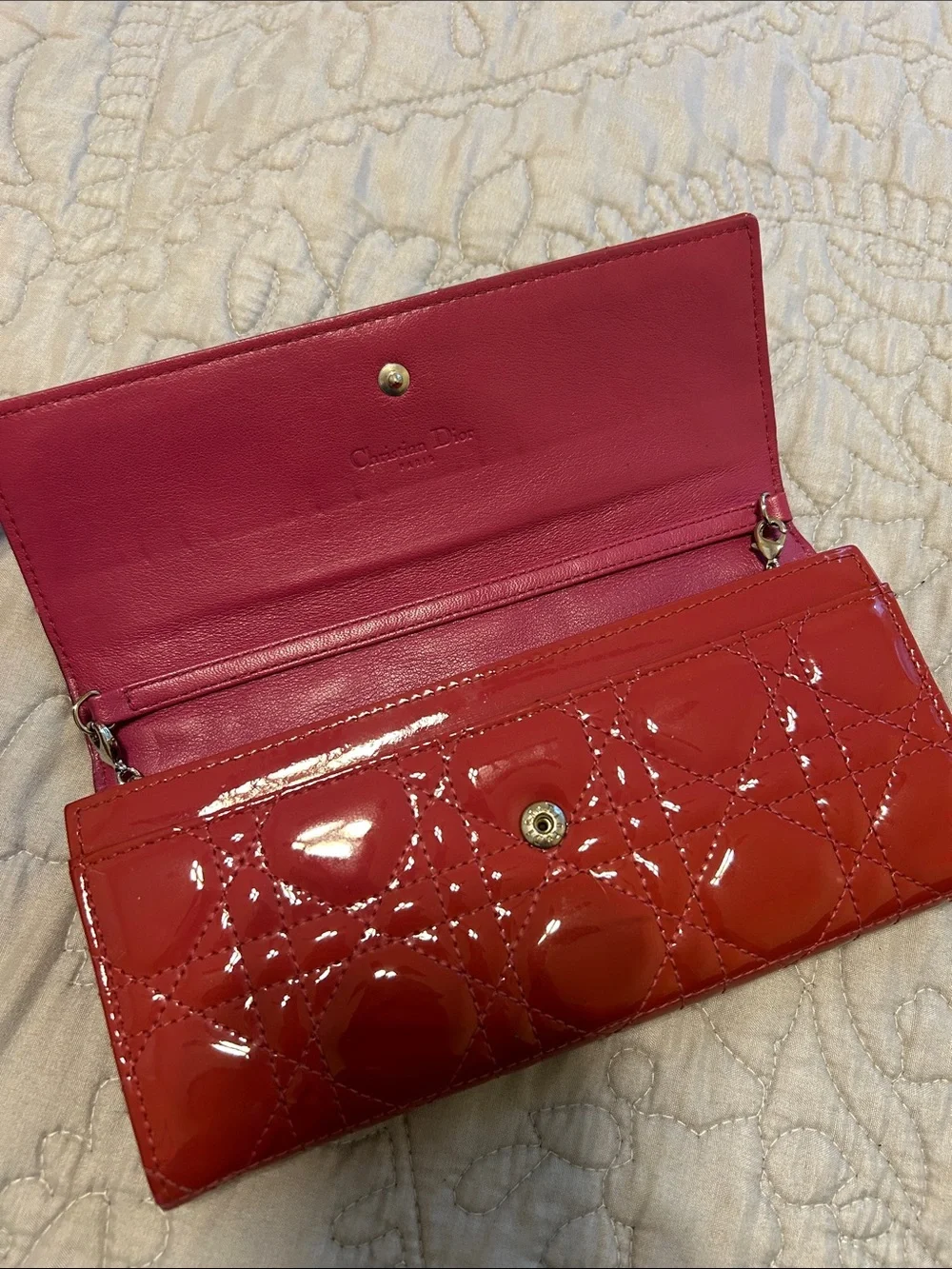 Dior Red Patent Quilted Envelope Wallet